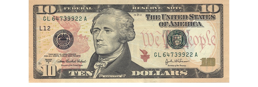 alexander hamilton on the ten dollar bill