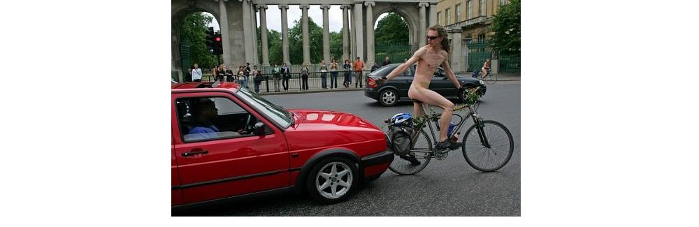 Naked bicyclist in London, 2005